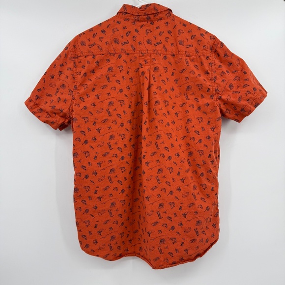Eddie Bauer Shirt Men Medium Orange Fish All Over Print Button Down Short Sleeve - Picture 3 of 8